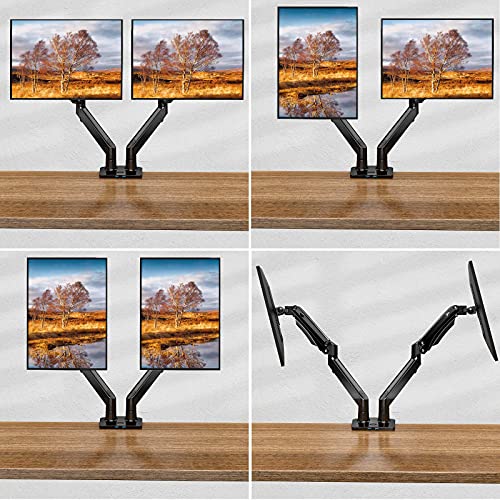 HUANUO 15" - 35" Soporte Dual para Monitor, Brazo de Resorte de Gas Ajustable con cables USB, soporte VESA 75/100 mm y peso de hasta 12 KG por brazo, 2 opciones de montaje