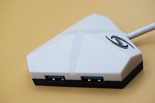 HUB USB 3.0 con Led Azul Gaming. USB múltiple con Varios Puertos para PC, PS4, PS5, Xbox, portátil (Blanco Azul)