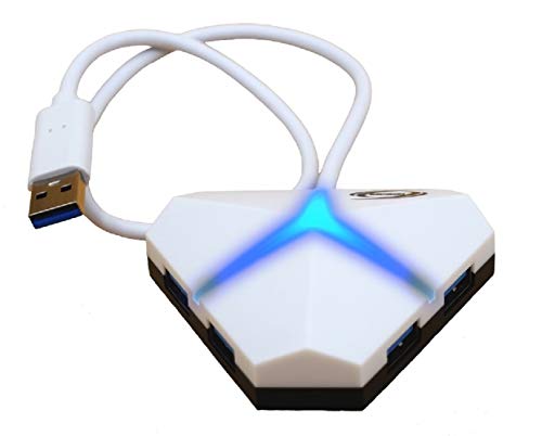 HUB USB 3.0 con Led Azul Gaming. USB múltiple con Varios Puertos para PC, PS4, PS5, Xbox, portátil (Blanco Azul)