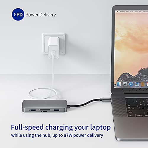Hub USB C 8 en 1 Premium Adaptador Macbook Pro con carga PD 100W HDMI 4K Ethernet 1Gbps Adaptador USB C Lector de Tarjetas SD/TF 3.0 2x USB 3.1 para iPad Pro MacBook Air Laptop/Tablet USB C