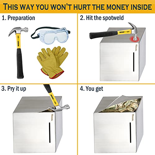 Hucha para adultos de acero inoxidable seguro dinero bancos para adultos ahorros caja de dinero real (7.9 pulgadas)