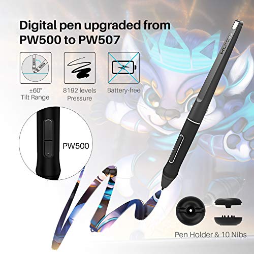 Huion Kamvas 20 2019 Tableta Gráfica con Pantalla, Versión Mejorada de Huion Kamvas GT-191 V2, Monitor de 19.5 Pulgadas, Vidrio Antideslumbrante, 120% sRGB, Función de Inclinación, Soporte Ajustable