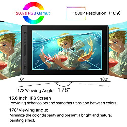HUION Kamvas Pro 16 tableta grafica para dibujar con pantalla 15,6 pulgadas tableta grafica con pantalla,antideslumbrante de Monitor de gráficos adecuado para educación a distancia y oficina en línea