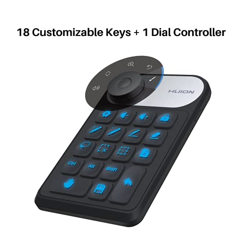 Huion MINI KeyDial KD100 Control remoto inalámbrico,teclado de acceso directo con controlador de marcación+18 teclas personalizadas,teclado portátil para dibujar tableta,PC,computadora portátil,Mac