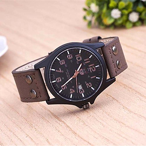 HuntGold Moda clásica SOKI deporte de los hombres al aire libre reloj de pulsera de la correa de cuero de imitación color marrón oscuro