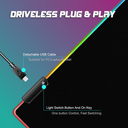 Huracan Alfombrilla Gaming XXL, Alfombrilla de Ratón RGB con 14 Modos de Iluminación, Antideslizante Impermeable Alfombrilla Ratón Gaming, Alfombrillas Gaming para Gamers y PC (350 x 250 mm)