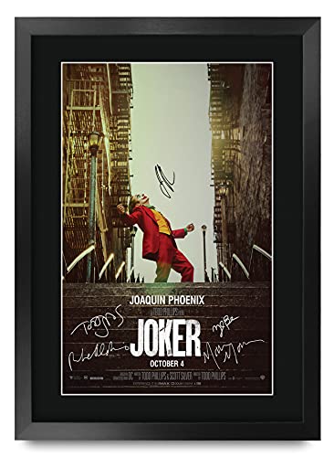 HWC Trading Joker The Cast Joaquin Phoenix Zazie Beetz Marc Maron Todd Phillips Gifts Póster Impreso con autógrafo Firmado para los Fans de la película, Enmarcado en A3