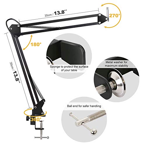 HyAdierTech Micrófono de Condensador, Micrófono de Condensador con Conector de Audio de 3.5 mm, con Soporte de Brazo de Tijera, Montaje de Choque, Filtro de Pop, para grabación, podcasting, Youtube.