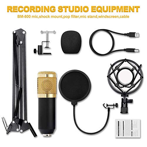 HyAdierTech Micrófono de Condensador, Micrófono de Condensador con Conector de Audio de 3.5 mm, con Soporte de Brazo de Tijera, Montaje de Choque, Filtro de Pop, para grabación, podcasting, Youtube.