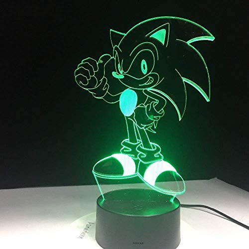 HYDYI Anime Sonic The Hedgehog Figura 3D Lámpara De Mesa Efecto De Flash 7 Colorido Acrílico Ilusión Visual Luces Led para Niños Niños Lámpara De Sueño