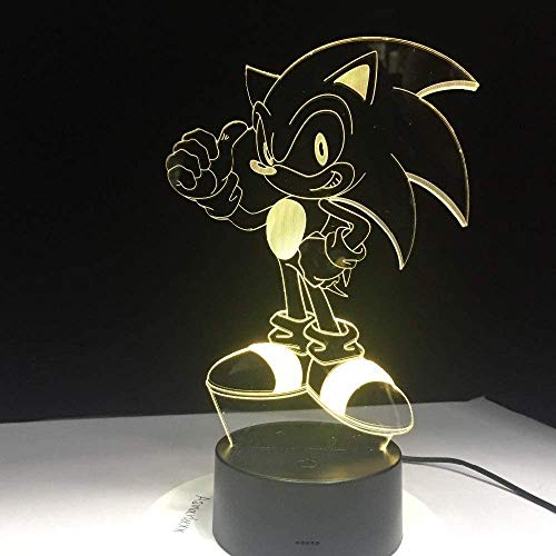 HYDYI Anime Sonic The Hedgehog Figura 3D Lámpara De Mesa Efecto De Flash 7 Colorido Acrílico Ilusión Visual Luces Led para Niños Niños Lámpara De Sueño