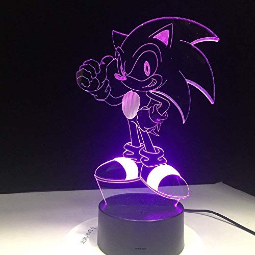 HYDYI Anime Sonic The Hedgehog Figura 3D Lámpara De Mesa Efecto De Flash 7 Colorido Acrílico Ilusión Visual Luces Led para Niños Niños Lámpara De Sueño