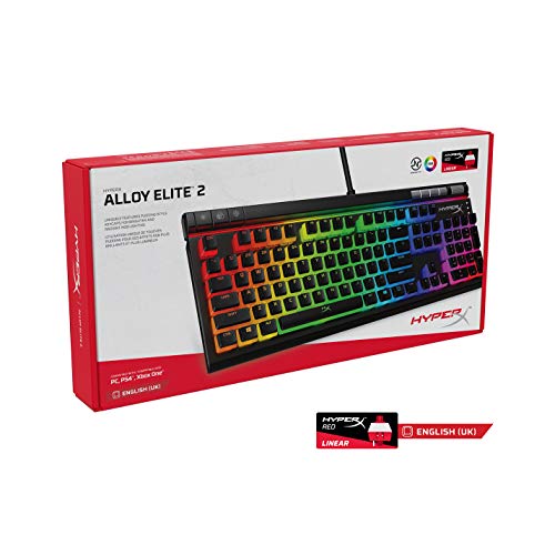 HyperX Alloy Elite 2 - Teclado mecánico para Juegos, luz controlada por Software y personalización Macro, Teclas de pudín ABS, Controles de Medios, retroiluminación LED RGB, Interruptor Lineal