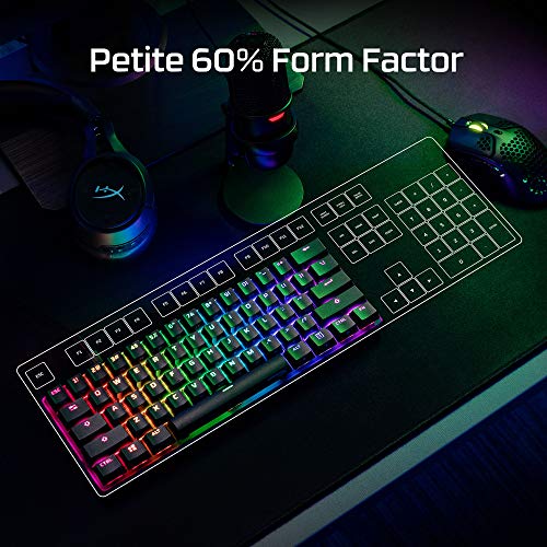 HyperX Alloy Origins 60 - Teclado mecánico para juegos, Formato ultracompacto al 60%, Tecla HyperX Red (lineal), Cubiertas de PBT de doble capa de las teclas, Retroiluminación LED RGB, NGENUITY