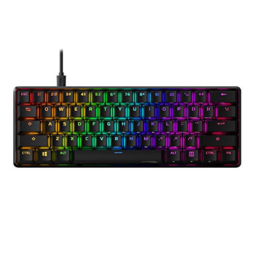 HyperX Alloy Origins 60 - Teclado mecánico para juegos, Formato ultracompacto al 60%, Tecla HyperX Red (lineal), Cubiertas de PBT de doble capa de las teclas, Retroiluminación LED RGB, NGENUITY