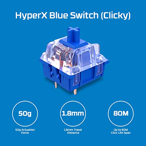 HyperX Alloy Origins - Teclado mecánico para videojuegos, RGB, Teclas HyperX Blue Mecánicas, Carcasa de aluminio duradera, Personalización avanzada, Software HyperX NGENUITY, Memoria integrada