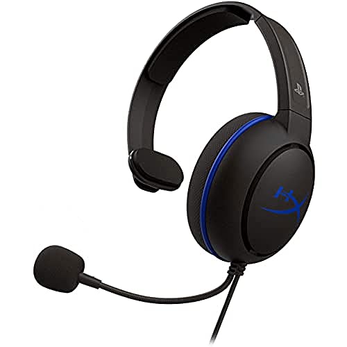 HyperX Cloud Chat Headset – Licencia oficial de PlayStation para PS4, PS4 Pro, PS5, Chat de voz clara, Controlador de 40mm, Micrófono con cancelación de ruido, Controles de audio en línea, Reversibles