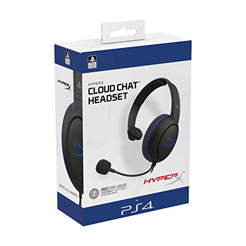HyperX Cloud Chat Headset – Licencia oficial de PlayStation para PS4, PS4 Pro, PS5, Chat de voz clara, Controlador de 40mm, Micrófono con cancelación de ruido, Controles de audio en línea, Reversibles