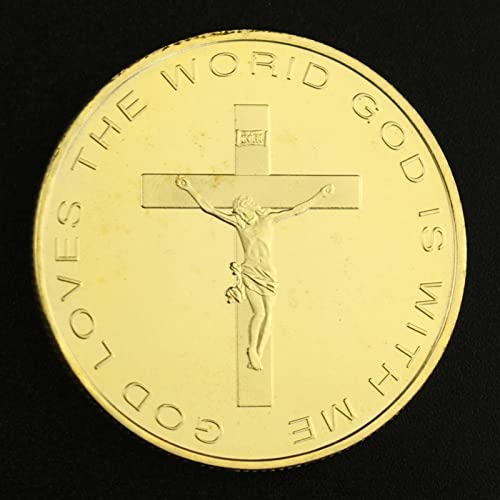 HYUI 2PCS Christ The Redeemer Collectible Commemorative Coin God Loves People Gold Plated Collection Art Cross Souvenir Coin
