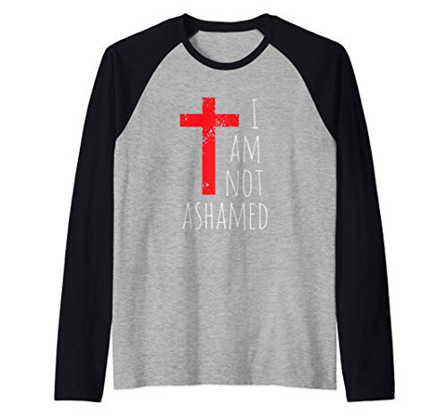 I am not ashamed - Big Red Cross Silhouette Image - Gospel Camiseta Manga Raglan