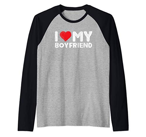 I Love My Boyfriend Cute I Heart My Boy Friend BF Funny Camiseta Manga Raglan
