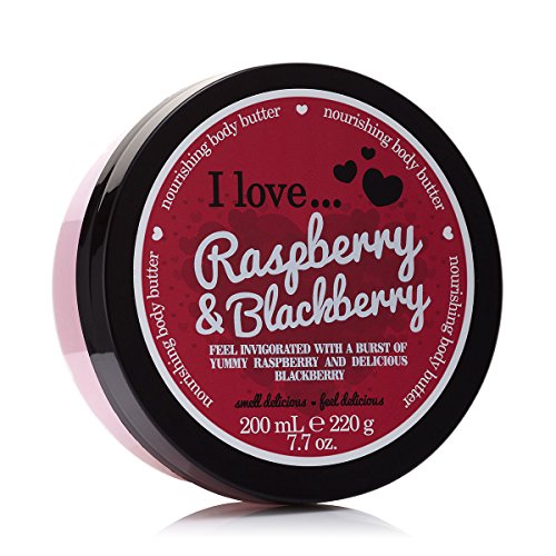 I Love Raspberry & Blackberry Body Butter, Made With 87% Naturally Derived Ingredients Including Shea Butter & Coconut Oil For Soft & Hydrated Skin, Moisturising & Lightly Scented, Contains Natural Fruit Extracts, Vegan-Friendly - 200ml