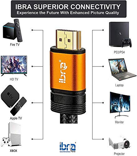 IBRA Orange 2.1 Cable HDMI de 8K Ultra Alta Velocidad 48Gbps Lead | Admite 8K@60HZ, 4K@120HZ,4320p,Compatible con Fire TV,Soporte 3D,Función Ethernet,8K UHD, 3D-Xbox Playstation PS3 PS4 PC,etc.- 1M
