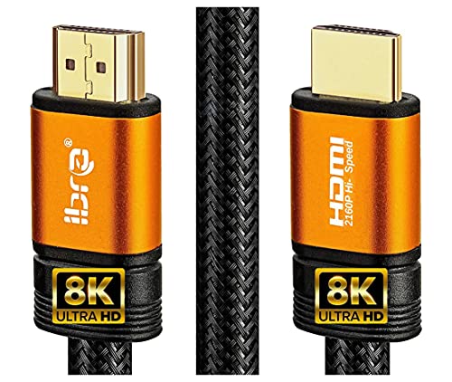 IBRA Orange 2.1 Cable HDMI de 8K Ultra Alta Velocidad 48Gbps Lead | Admite 8K@60HZ, 4K@120HZ,4320p,Compatible con Fire TV,Soporte 3D,Función Ethernet,8K UHD, 3D-Xbox Playstation PS3 PS4 PC,etc.- 1M