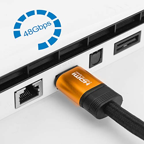 IBRA Orange 2.1 Cable HDMI de 8K Ultra Alta Velocidad 48Gbps Lead | Admite 8K@60HZ, 4K@120HZ,4320p,Compatible con Fire TV,Soporte 3D,Función Ethernet,8K UHD, 3D-Xbox Playstation PS3 PS4 PC,etc.- 1M