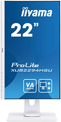 iiyama XUB2294HSU-W1 Monitor VA LED 54.6 cm, 21.5 pulgadas, Full-HD (VGA, HDMI, DisplayPort, USB2.0, Ultra-Slim-Line, Regulable en altura, Pivotante), Blanco Mate