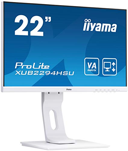 iiyama XUB2294HSU-W1 Monitor VA LED 54.6 cm, 21.5 pulgadas, Full-HD (VGA, HDMI, DisplayPort, USB2.0, Ultra-Slim-Line, Regulable en altura, Pivotante), Blanco Mate