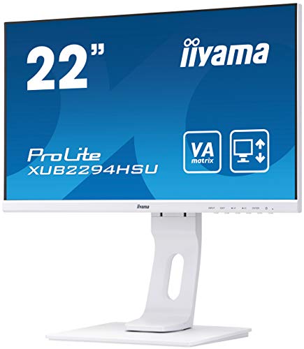iiyama XUB2294HSU-W1 Monitor VA LED 54.6 cm, 21.5 pulgadas, Full-HD (VGA, HDMI, DisplayPort, USB2.0, Ultra-Slim-Line, Regulable en altura, Pivotante), Blanco Mate