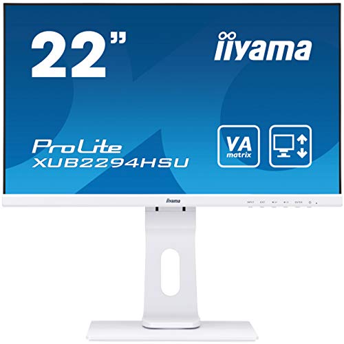 iiyama XUB2294HSU-W1 Monitor VA LED 54.6 cm, 21.5 pulgadas, Full-HD (VGA, HDMI, DisplayPort, USB2.0, Ultra-Slim-Line, Regulable en altura, Pivotante), Blanco Mate