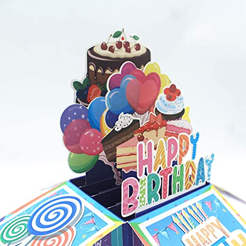 iLovepaper Tarjeta de Cumpleaños 3D, Tarjeta de Felicitación hecha a mano, tarjeta de regalo de cumpleaños con sobre para ella / él, azul