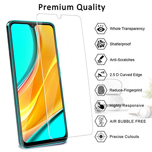 IMBZBK [4 Pack] 2 Pack Protector Pantalla para Xiaomi Redmi 9 Cristal Templado + 2 Pack Protector de Lente de Cámara Xiaomi Redmi 9 Protector cámara, [Case Friendly] [Alta Definicion]