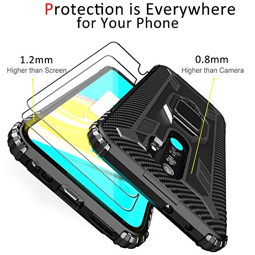 IMBZBK Funda para Xiaomi Redmi 9 + [2 Pack] Protector Pantalla Xiaomi Redmi 9 Cristal Templado, [Soporte Giratorio de 360 Grados con Anillo de Dedo][Grado Militar Anti-Golpe] TPU Silicona