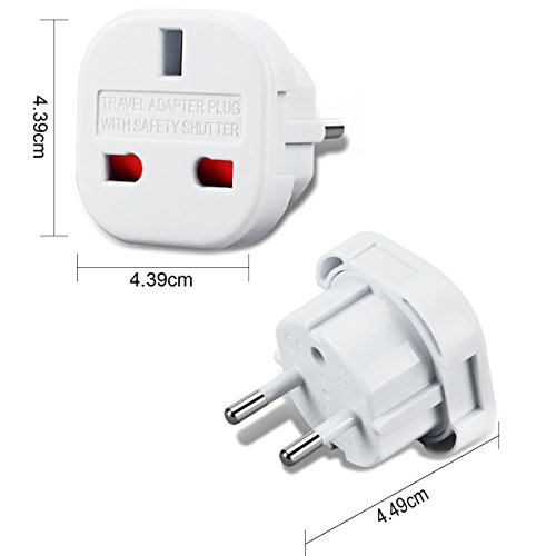 Incutex 2X Adaptador UK España, Adaptador UK EU, Adaptador Enchufe inglés a español, Blanco