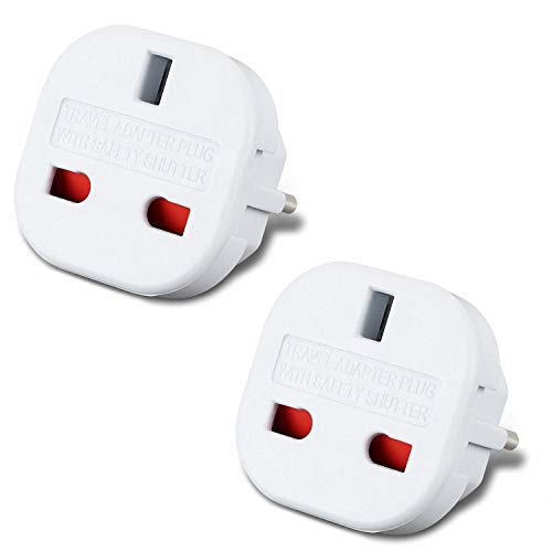 Incutex 2X Adaptador UK España, Adaptador UK EU, Adaptador Enchufe inglés a español, Blanco