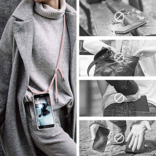 Ingen Funda con Cuerda para Huawei P8 Lite 2017 - Carcasa Transparente TPU Suave Silicona Case con Colgante-(Rosado)