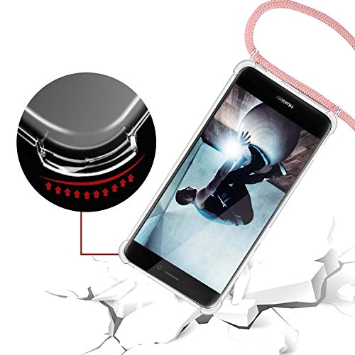 Ingen Funda con Cuerda para Huawei P8 Lite 2017 - Carcasa Transparente TPU Suave Silicona Case con Colgante-(Rosado)