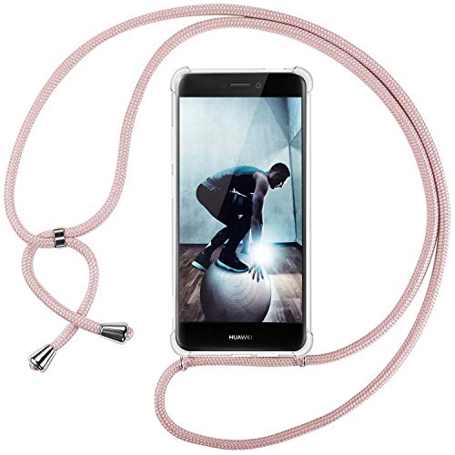 Ingen Funda con Cuerda para Huawei P8 Lite 2017 - Carcasa Transparente TPU Suave Silicona Case con Colgante-(Rosado)
