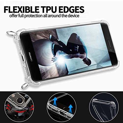 Ingen Funda con Cuerda para Huawei P8 Lite 2017 - Carcasa Transparente TPU Suave Silicona Case con Colgante-(Rosado)