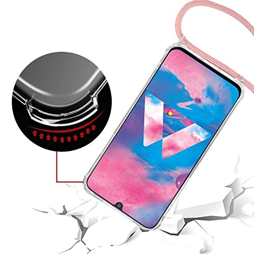 Ingen Funda con Cuerda para Samsung Galaxy M30/A40S- Carcasa Transparente TPU Suave Silicona Case con Colgante-Rosado