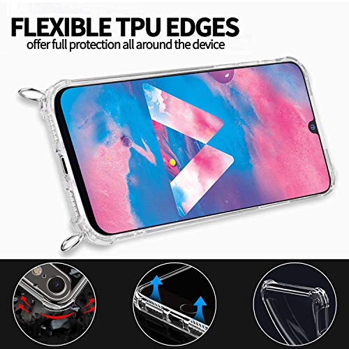 Ingen Funda con Cuerda para Samsung Galaxy M30/A40S- Carcasa Transparente TPU Suave Silicona Case con Colgante-Rosado