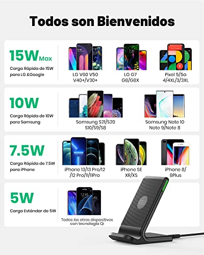 INIU Cargador Inalámbrico Rápido[2Pack], 15W Qi Wireless Charger Estación Compatible con iPhone 13 12 11 Pro MAX XR XS X 8 Plus Samsung Galaxy S20 S10 S9 S8 Note10 9 AirPods Huawei Xiaomi etc