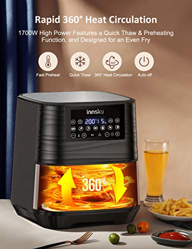 Innsky Freidora sin Aceite 1700W, 5,5L Freidora Aire Caliente con 7 Programas, Air Fryer con Función de Precalentar, Descongelar, Mantener Caliente y Cronometrar, con Recetas, Pantalla LED Táctil