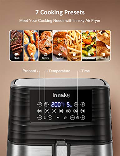 Innsky Freidora sin Aceite 1700W, 5,5L Freidora Aire Caliente con 7 Programas, Air Fryer con Función de Precalentar, Descongelar, Mantener Caliente y Cronometrar, con Recetas, Pantalla LED Táctil