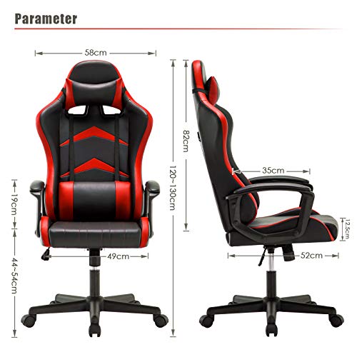 IntimaTe WM Heart Silla Gaming con Respaldo Alto Cojín Lumbar & Cabeza Almohada, Altura Ajustable 360° Giratorio y Reposabrazos Fijos (Roja)