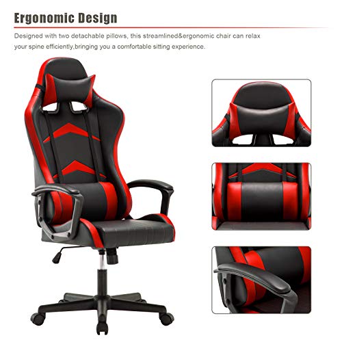 IntimaTe WM Heart Silla Gaming con Respaldo Alto Cojín Lumbar & Cabeza Almohada, Altura Ajustable 360° Giratorio y Reposabrazos Fijos (Roja)