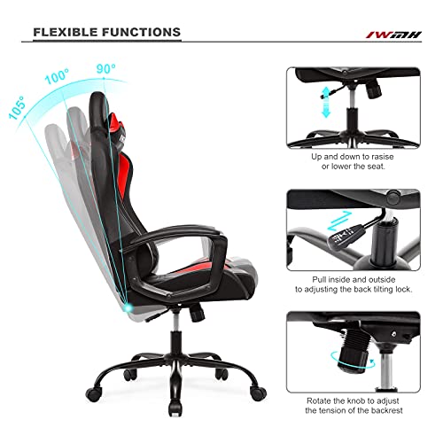 IntimaTe WM Heart Silla Gaming, Silla Gamer con Respaldo Alto Ergonómico, Reposacabezas Ajustable y Soporte Lumbar (Rojo)